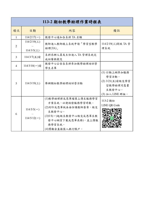 113-2期初教學助理時程表圖片