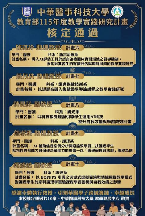 115年教學實踐研究計畫獲補助計畫圖片